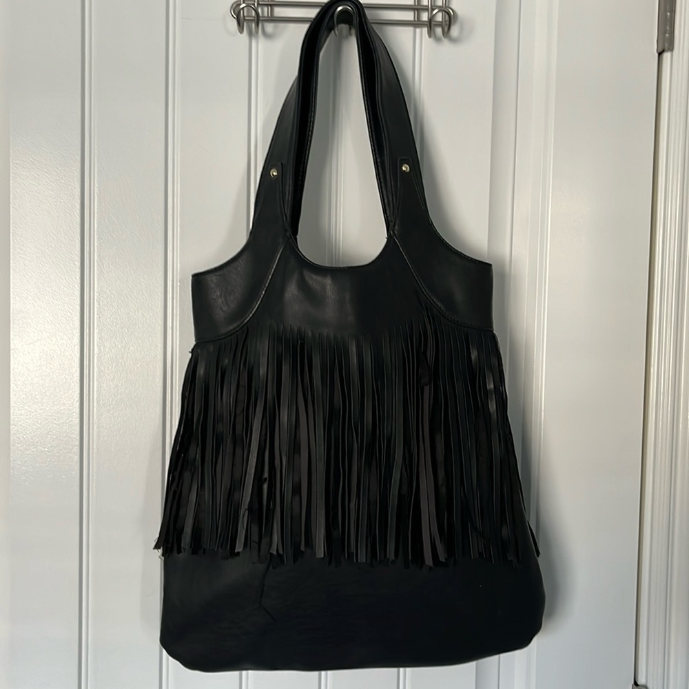 Fringed black bag